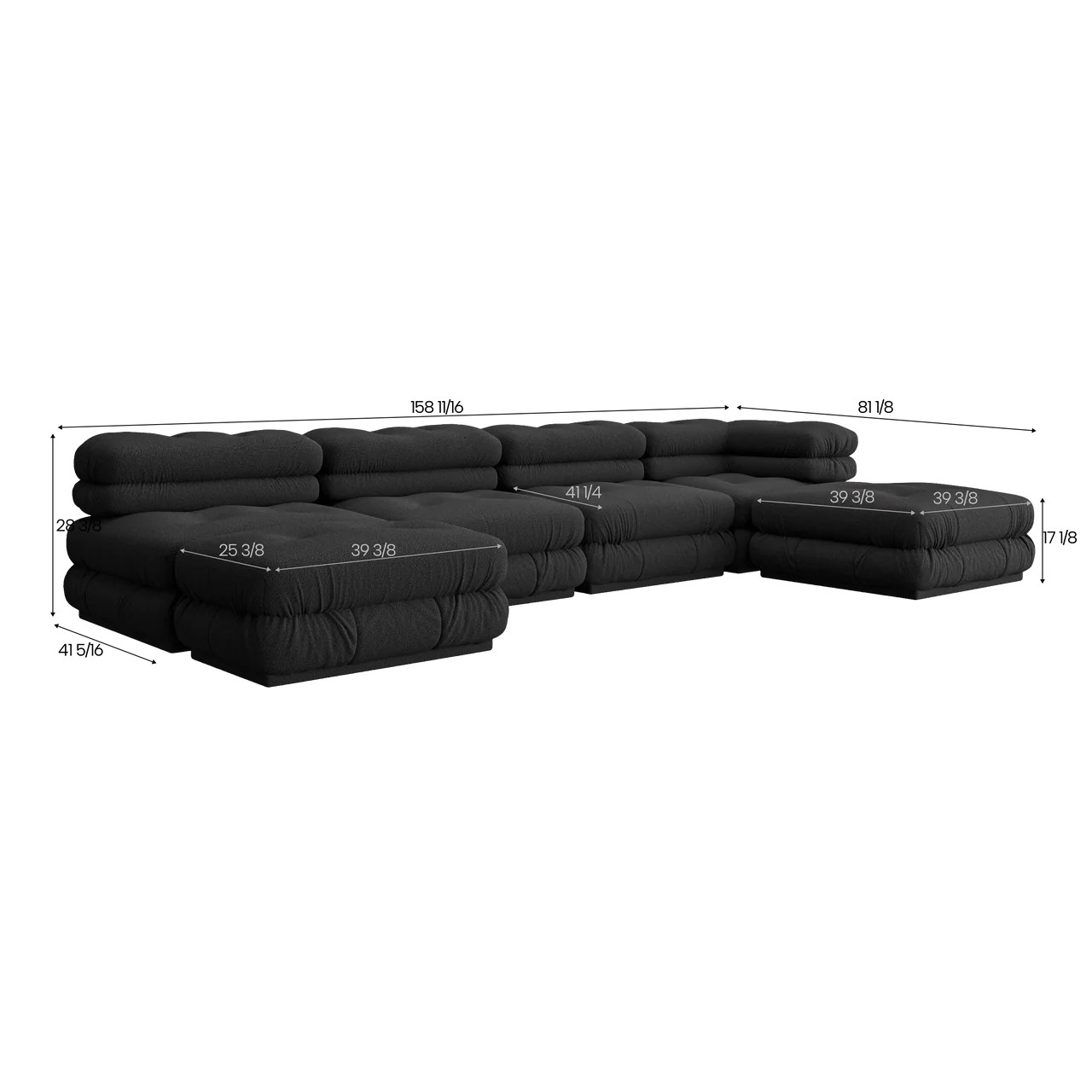 Cloud Sectional Sofa Black Boucle - Image 6