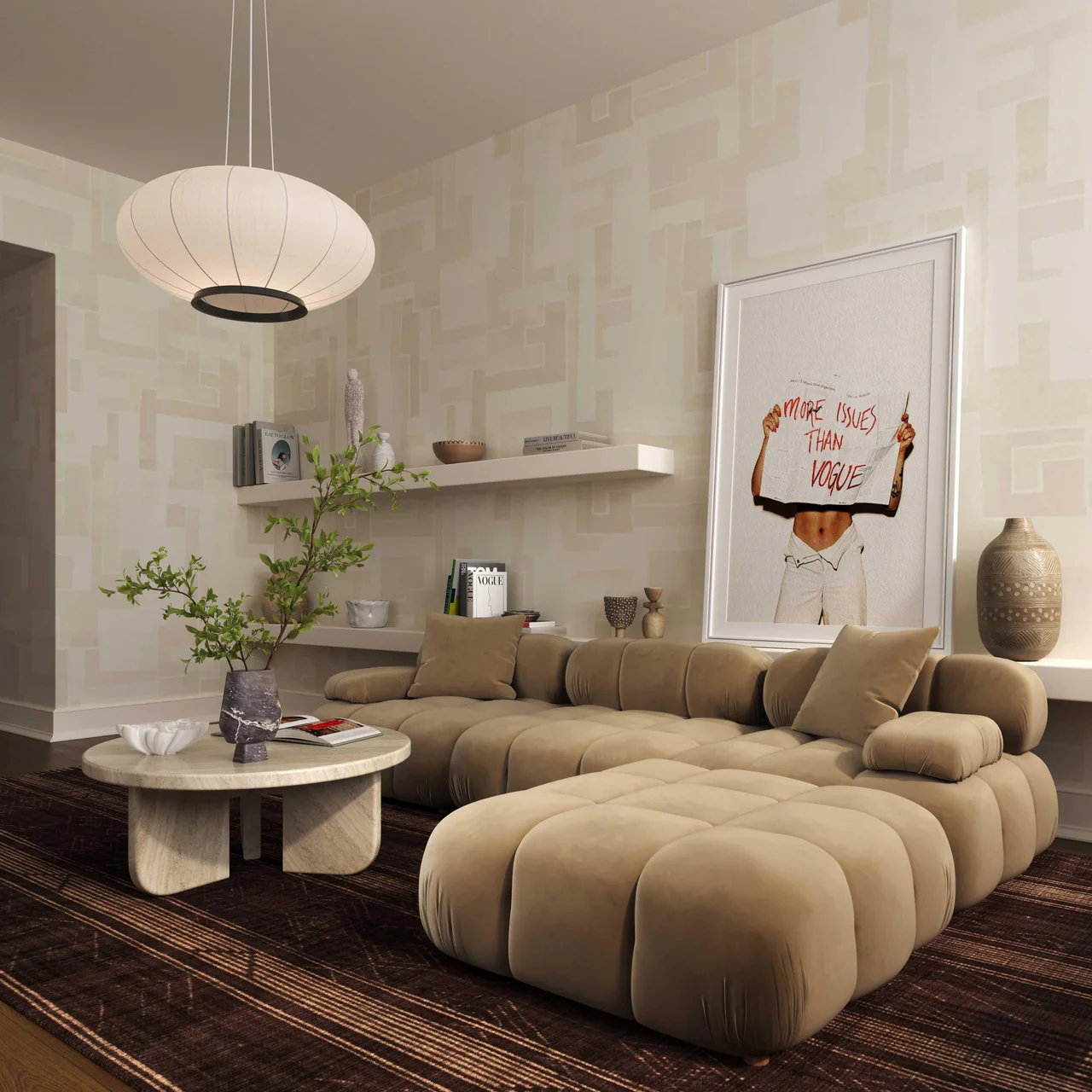 Solace Camel Velvet Modular Ottoman - Image 3