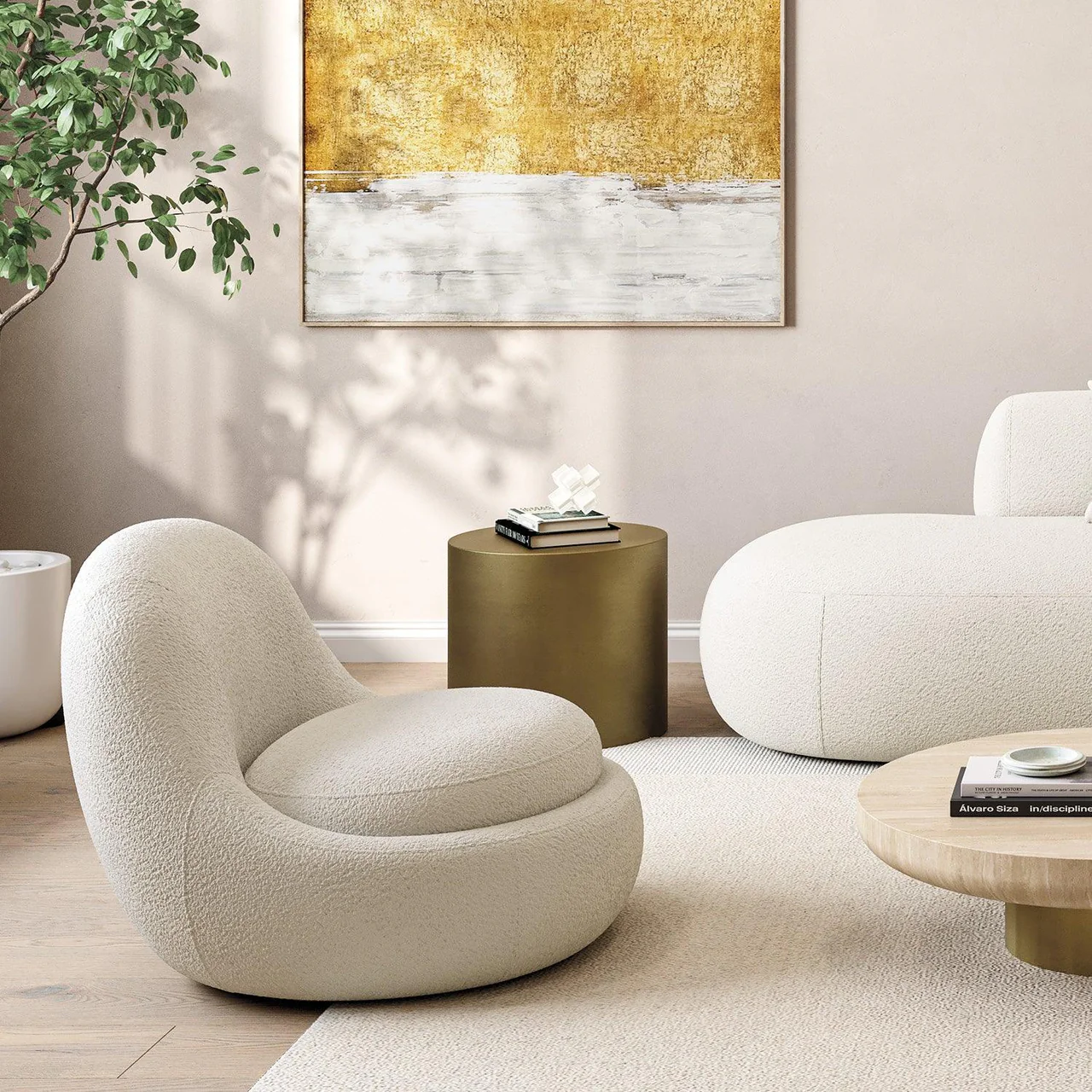 Boba Swivel Lounge Chair White Boucle - Image 3