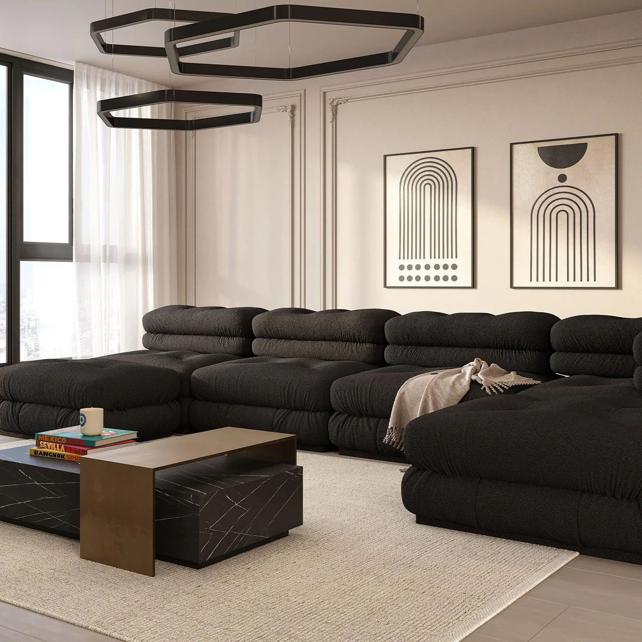 Cloud Sectional Sofa Black Boucle - Image 2