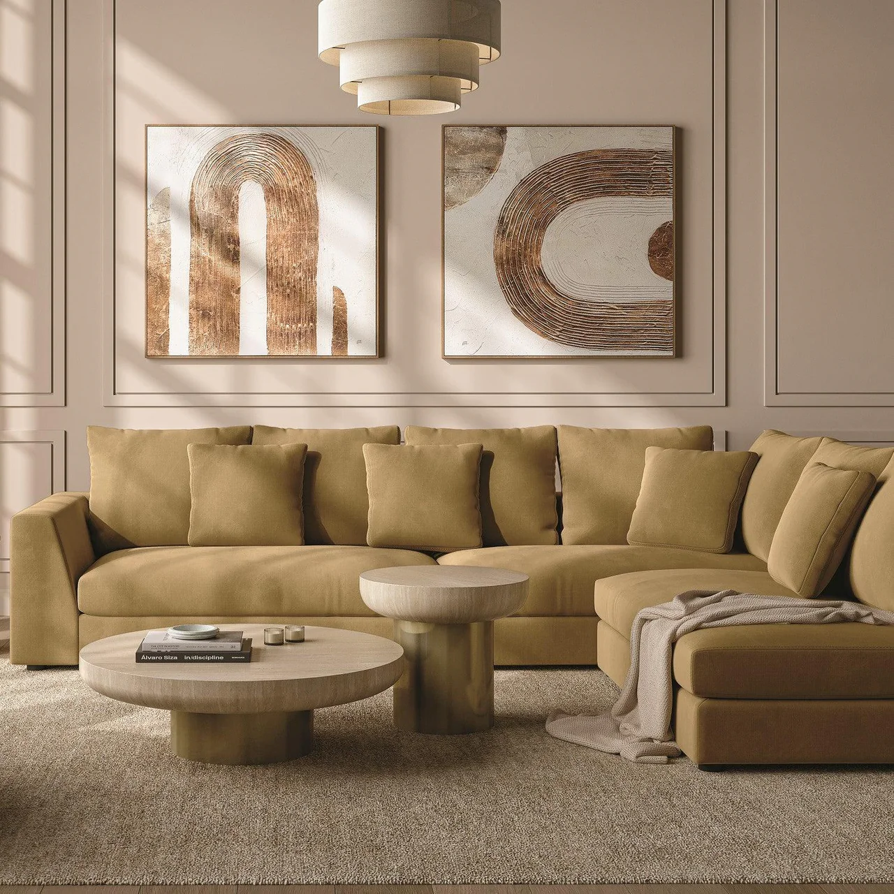 Gianni Sectional Sofa Camel Velvet - Image 4
