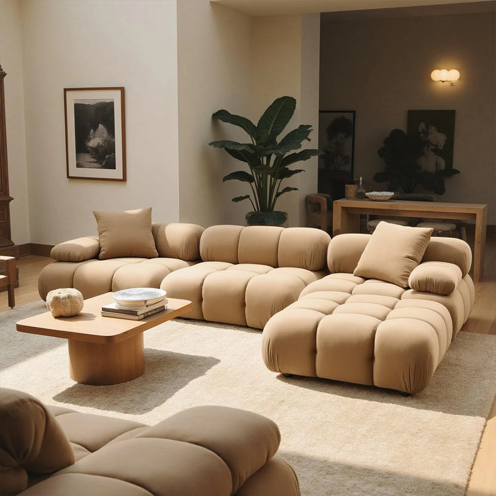 Solace Camel Velvet 4-piece Modular Sectional - Image 2