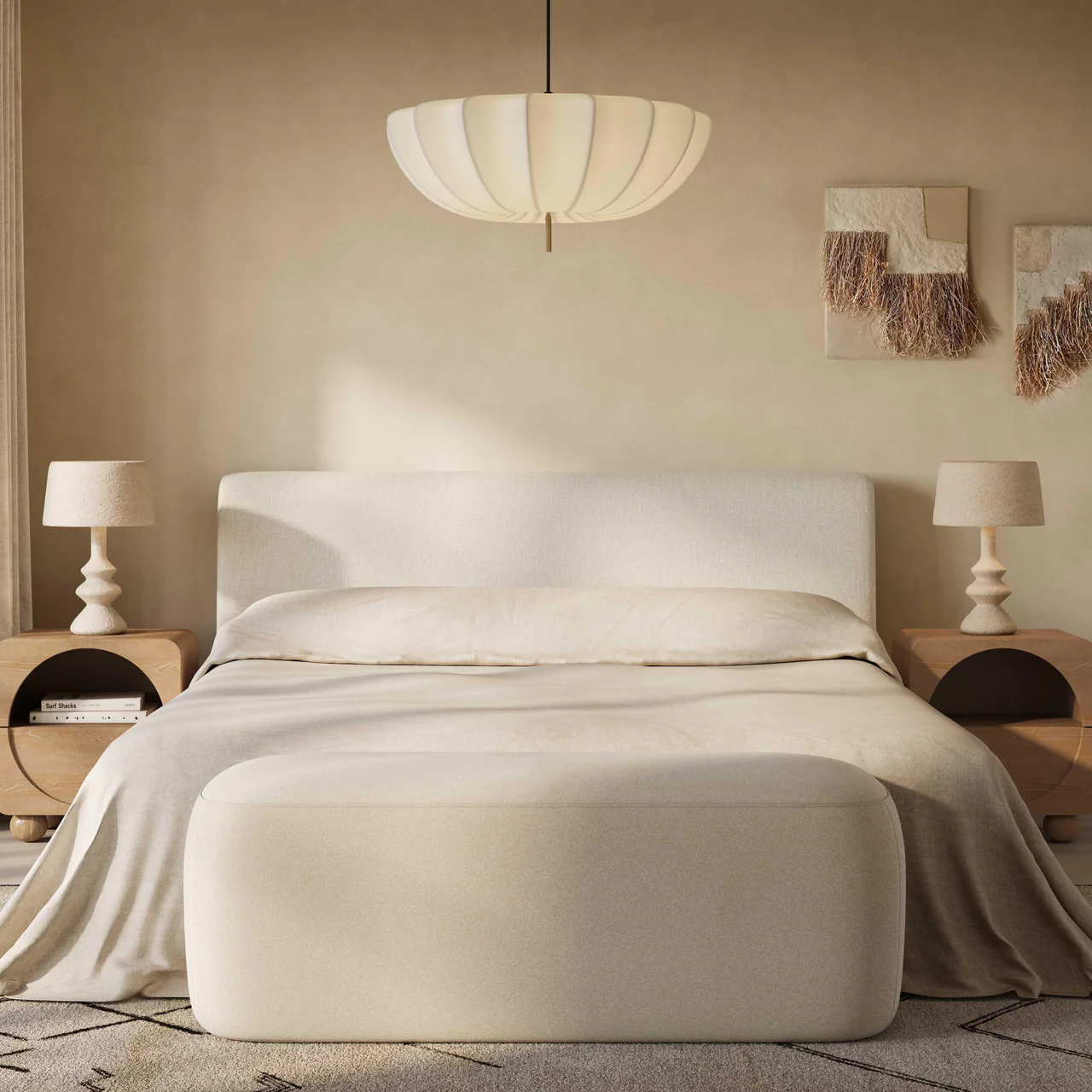Quill Off White Faux Mohair Bench - Image 3