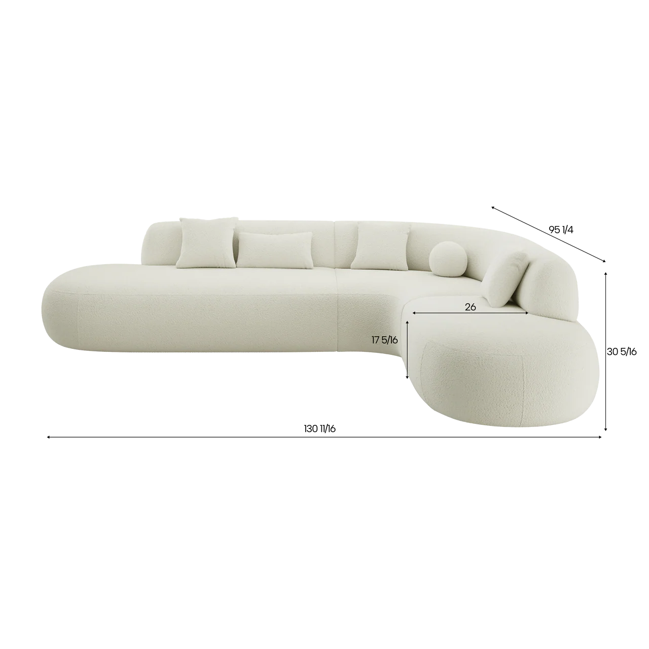 Boba Sectional Sofa White Boucle - Image 4