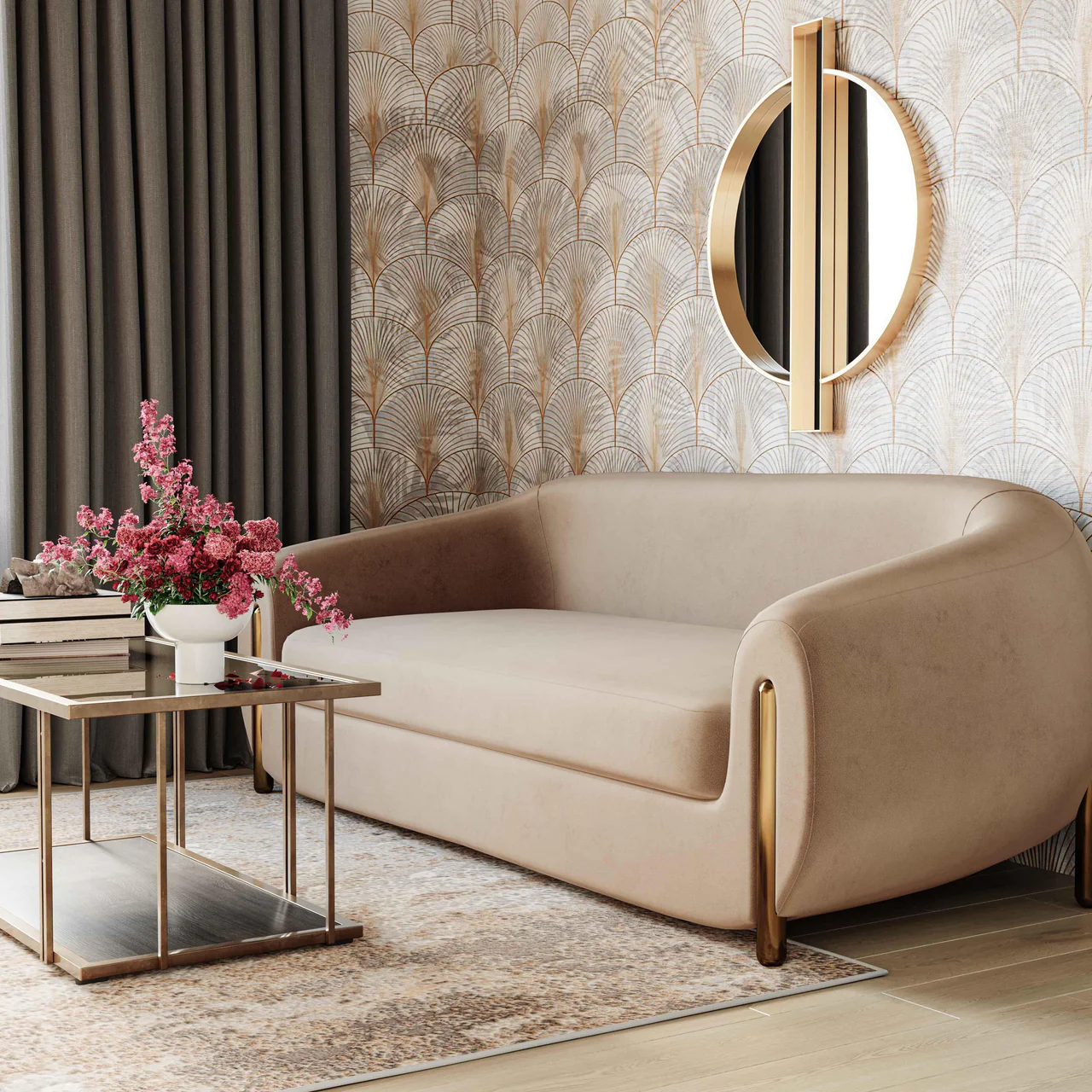 Galaxy Camel Brown Velvet Sofa - Image 2