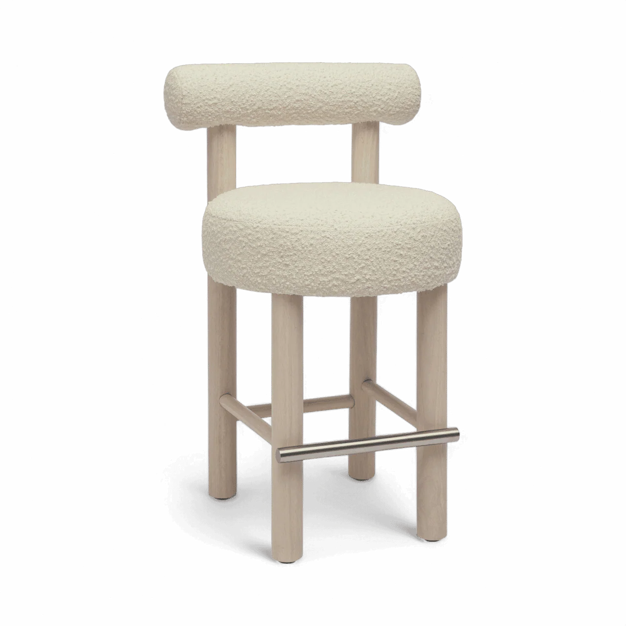 Arch Off White Boucle and Solid Wood Counter Stool - Image 2