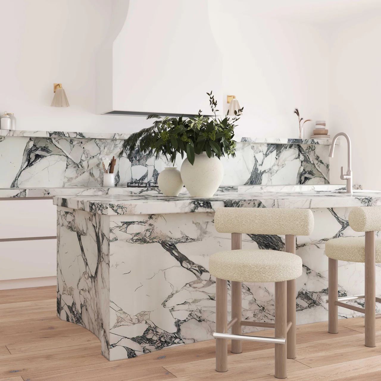 Arch Off White Boucle and Solid Wood Counter Stool - Image 3
