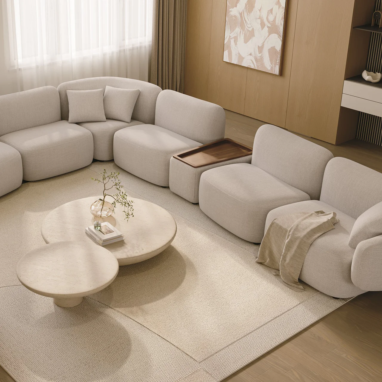 Divano Extended Sectional Sofa Set Off White - Image 5
