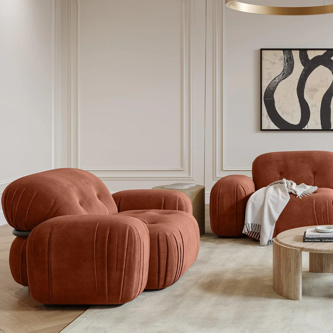 Dune Sectional Sofa Terracotta Velvet - Image 3