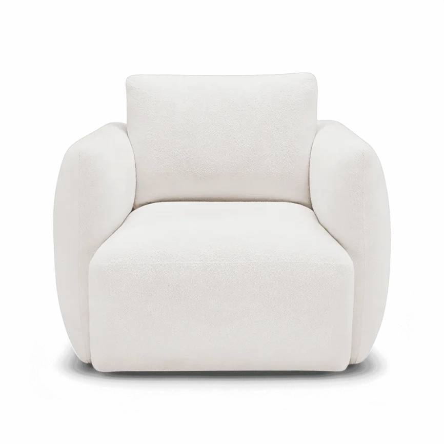 white boucle lounge chair