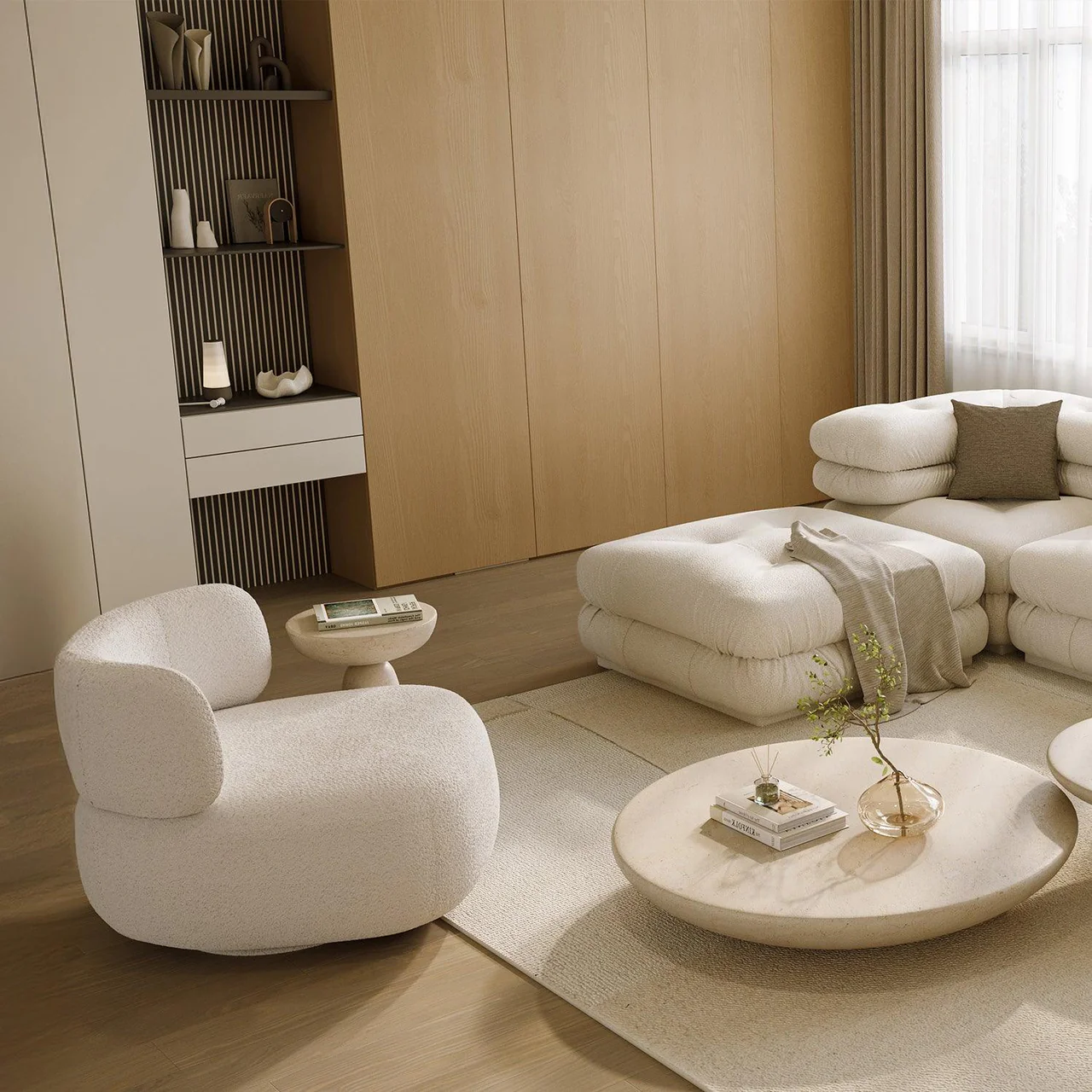 Lilo Swivel Lounge Chair White Boucle - Image 6