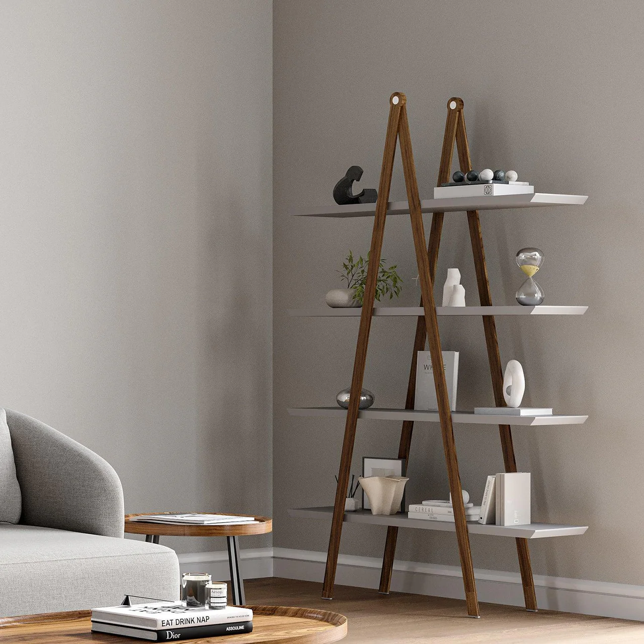 Logan Bookshelf Walnut and Gray - Image 4