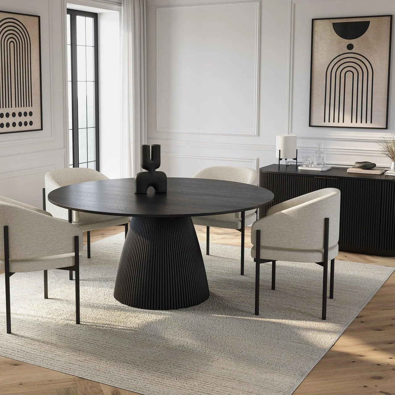Oxford Round Dining Table Black Wood - Image 5